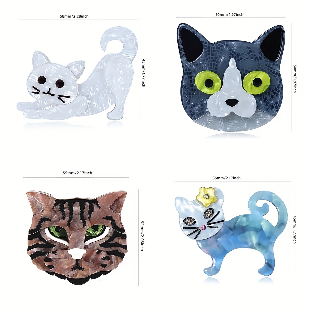 Handcrafted Acrylic Cat Animal Brooch, Holiday Gift